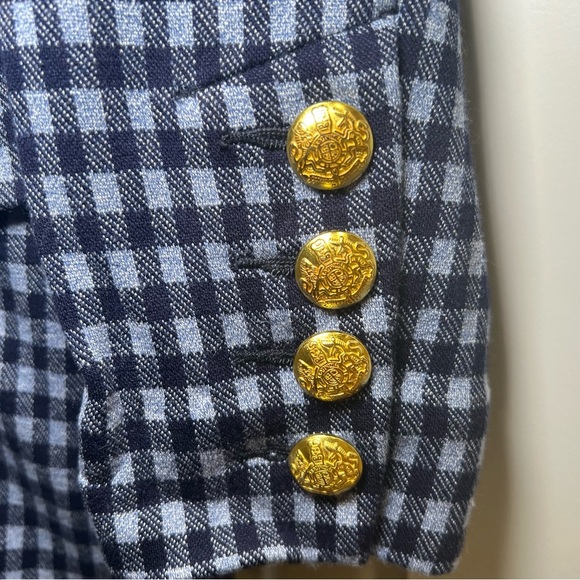 CABI | checkup blazer navy white plaid gold buttons unlined sz MEDIUM - Picture 4 of 13